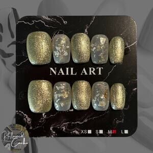 Gold Shimmer & Translucent Iridescent Short Square Press On Nails - Size Medium